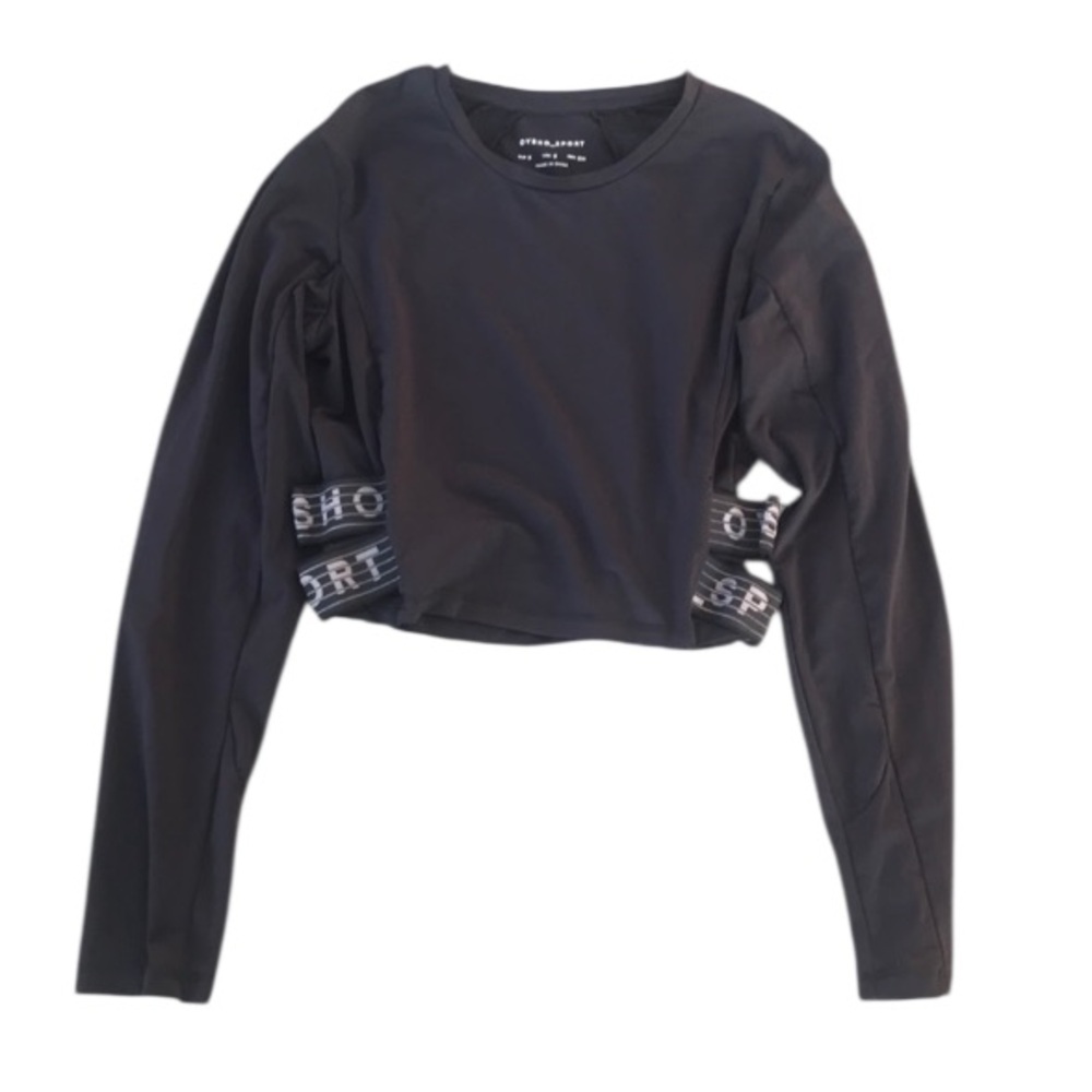 ⭐️RARE Oysho Sport Logo-Strips Crop T-Shirt Black Size Small